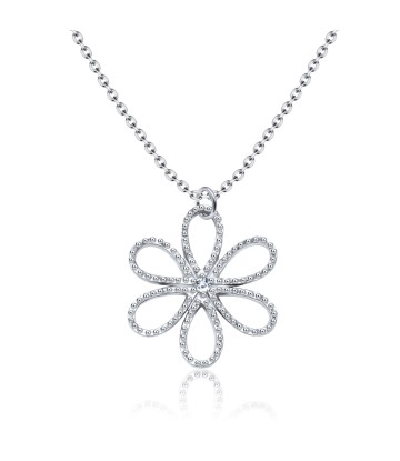 Rhodium Plated Flower Shaped Ball CZ Silver Necklace SPE-3668-RP